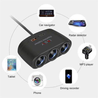 Rozdzielacz zapalniczki 3w1 — 120W, USB-C — zdjęcie 3