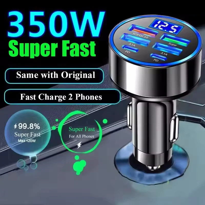 Ładowarka samochodowa USB — 120W, PD QC3.0, 4 porty — zdjęcie 1