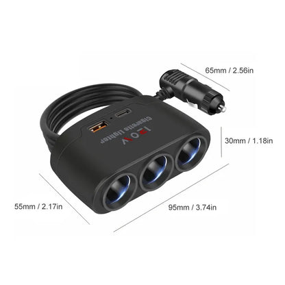 Rozdzielacz zapalniczki 3w1 — 120W, USB-C — zdjęcie 11