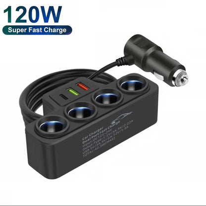 Rozdzielacz zapalniczki 3w1 — 120W, USB-C — zdjęcie 12