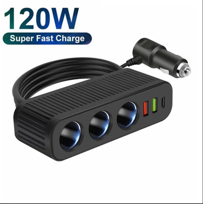Rozdzielacz zapalniczki 3w1 — 120W, USB-C — zdjęcie 13
