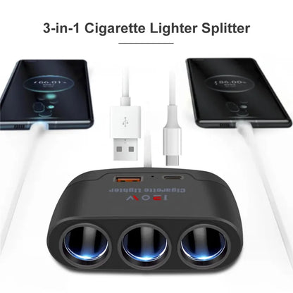 Rozdzielacz zapalniczki 3w1 — 120W, USB-C — zdjęcie 2