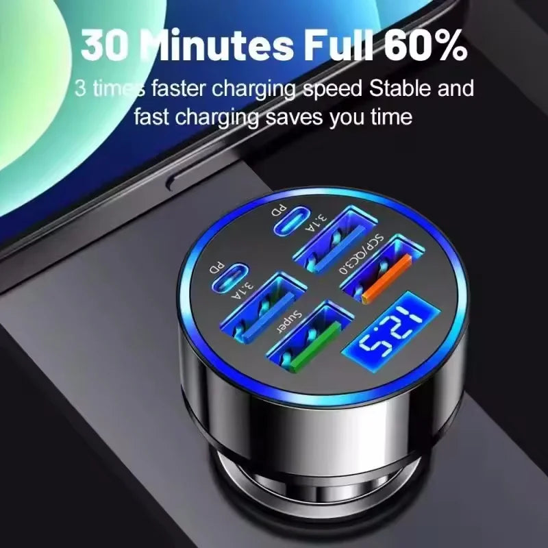 Ładowarka samochodowa USB — 120W, PD QC3.0, 4 porty — zdjęcie 3